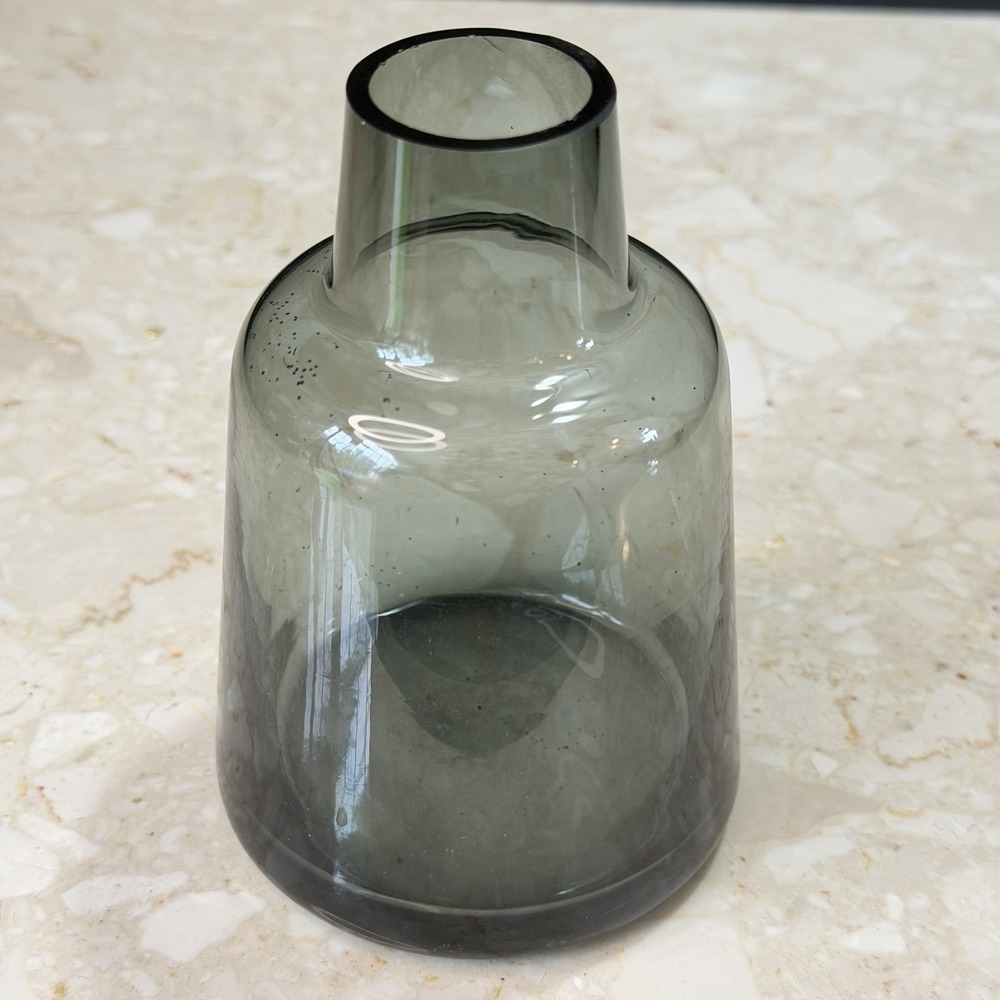 Holmegaard Flora Vase Smoke Grey Glass Short Neck 5in Louise Campbell